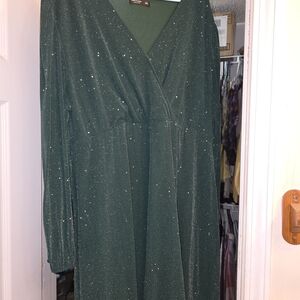 SHEIN Sparkling Green Long Sleeve Dress